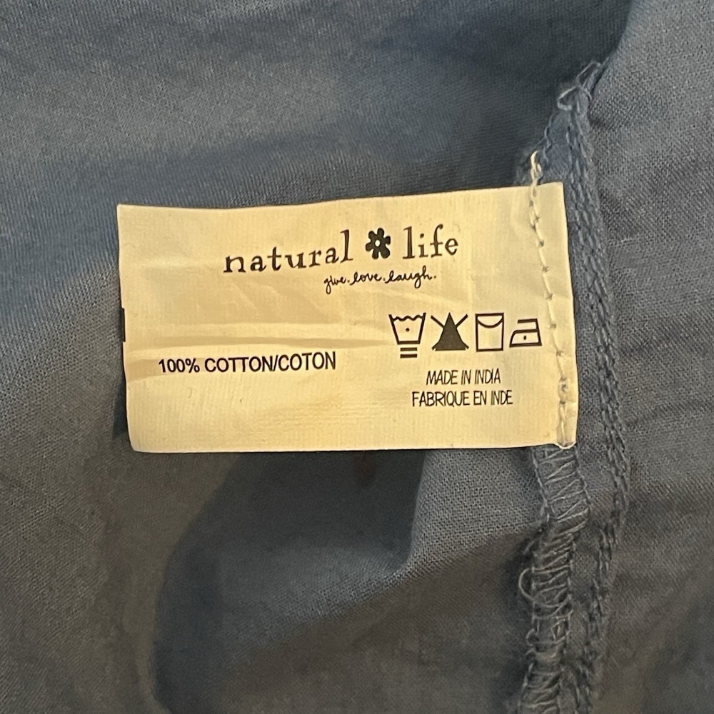 Natural Life Blue Button Front Shirt Dress Womens LXL Star Elbow Patches Cotton - Picture 12 of 12